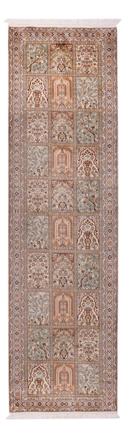 Tappeto corsia Tappeto di seta - Seta del Kashmir - 285 x 80 cm - beige scuro