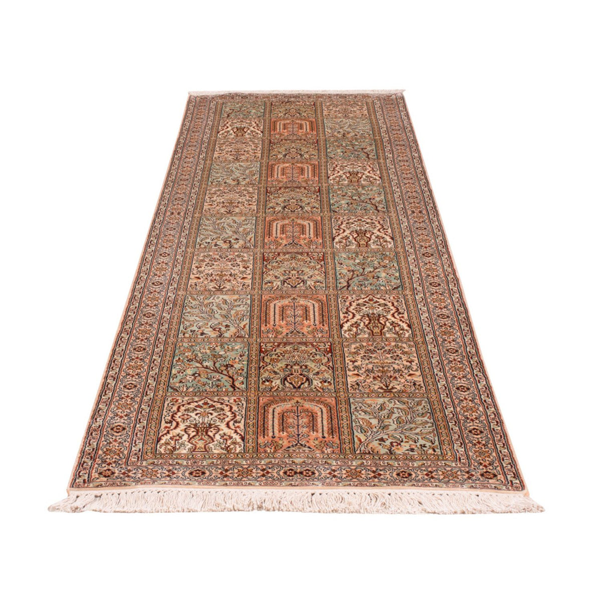 Tappeto corsia Tappeto di seta - Seta del Kashmir - 285 x 80 cm - beige scuro