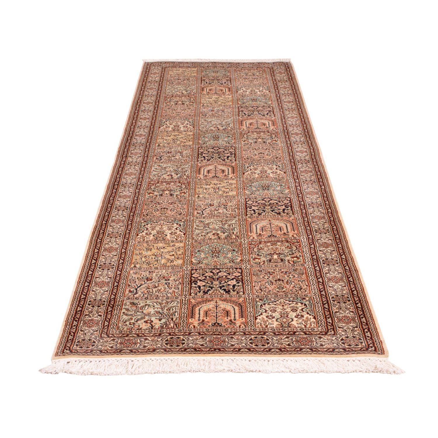 Tappeto corsia Tappeto di seta - Seta del Kashmir - 298 x 77 cm - beige scuro