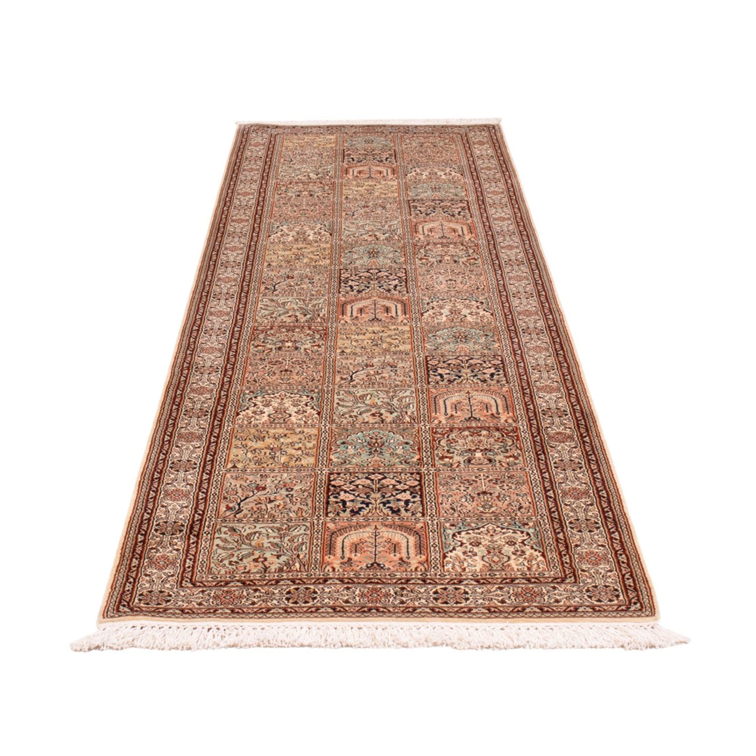 Tappeto corsia Tappeto di seta - Seta del Kashmir - 301 x 79 cm - beige scuro