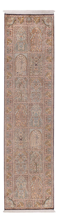 Tappeto corsia Tappeto di seta - Seta del Kashmir - 296 x 77 cm - beige scuro