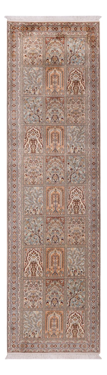 Tappeto corsia Tappeto di seta - Seta del Kashmir - 303 x 81 cm - beige scuro