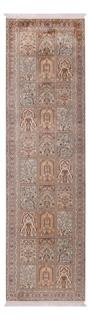 Tappeto corsia Tappeto di seta - Seta del Kashmir - 303 x 81 cm - beige scuro