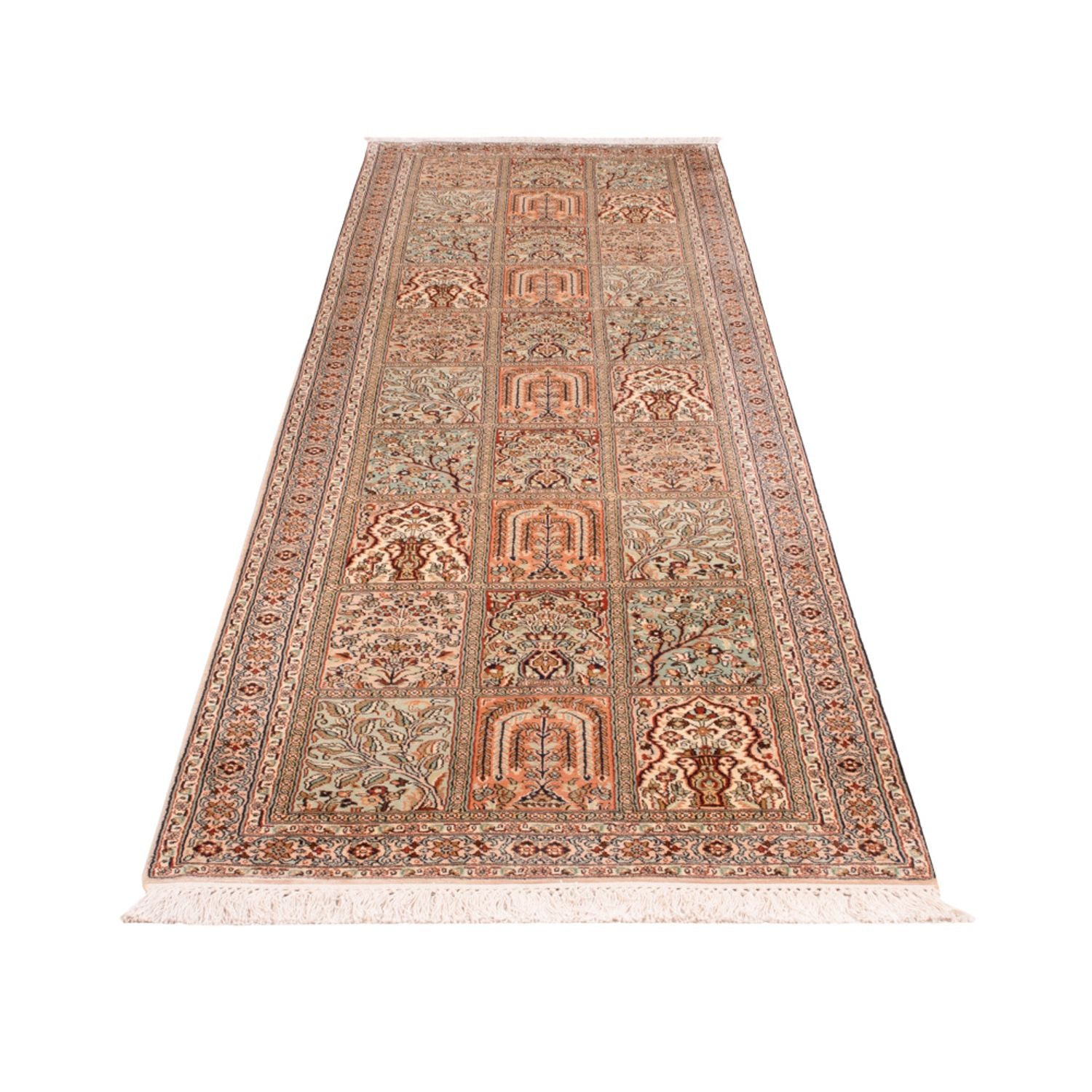 Tappeto corsia Tappeto di seta - Seta del Kashmir - 303 x 81 cm - beige scuro