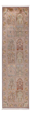 Tappeto corsia Tappeto di seta - Seta del Kashmir - 296 x 78 cm - beige scuro