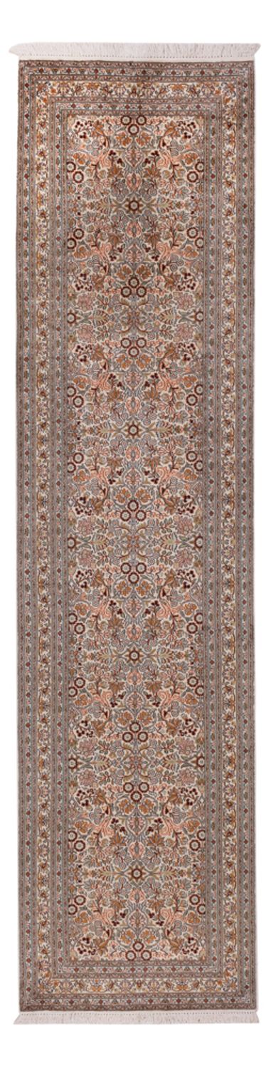 Tappeto corsia Tappeto di seta - Seta del Kashmir - 338 x 79 cm - beige scuro