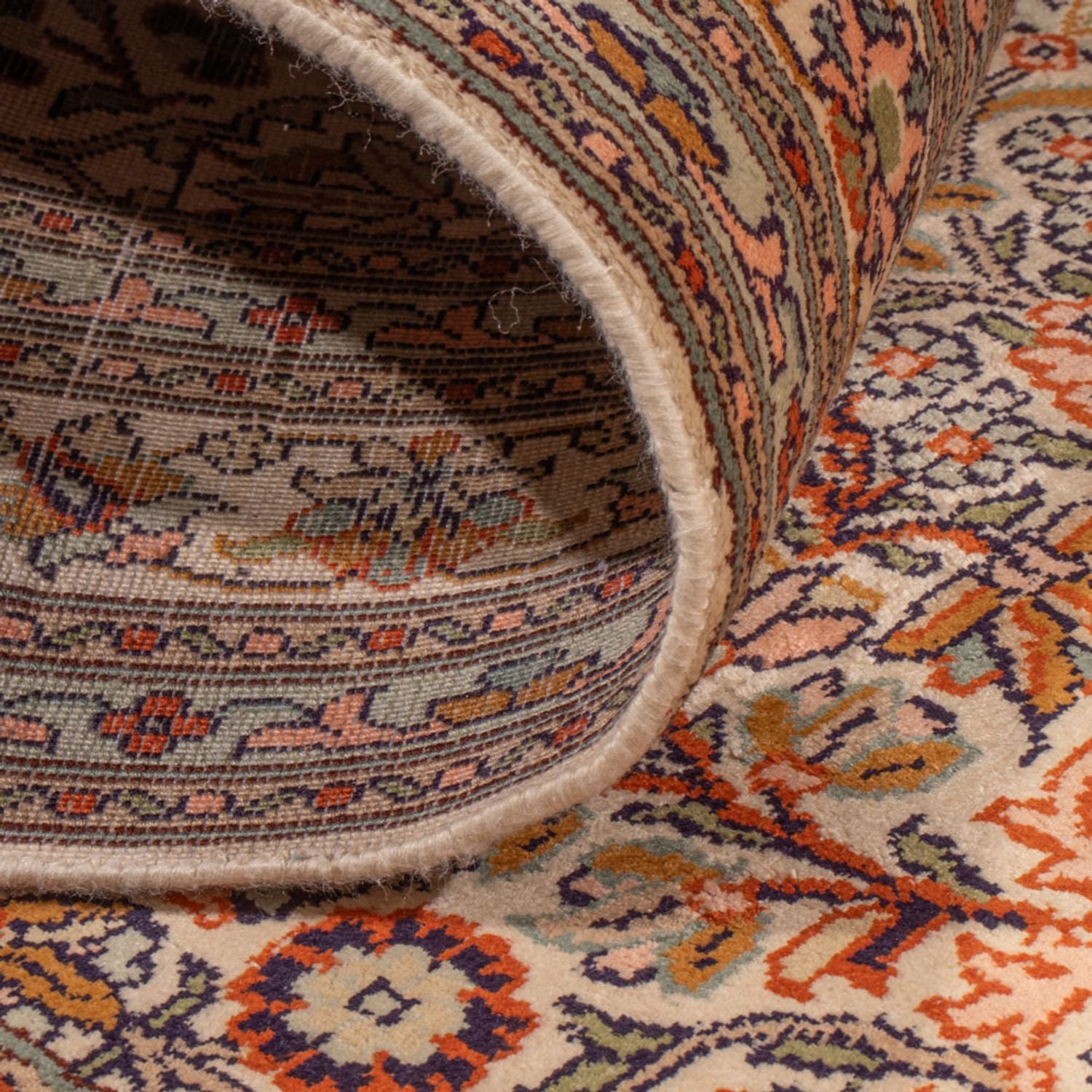 Tappeto corsia Tappeto di seta - Seta del Kashmir - 338 x 79 cm - beige scuro
