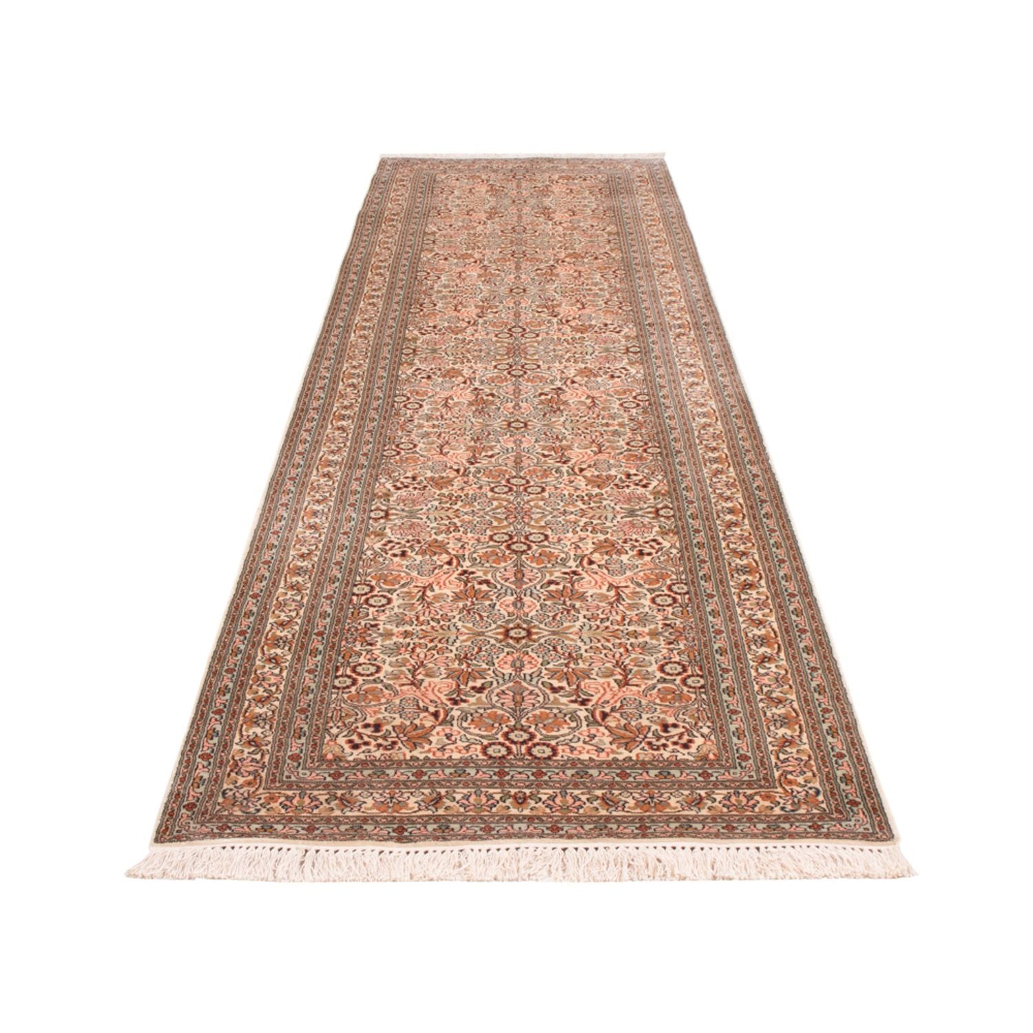 Tappeto corsia Tappeto di seta - Seta del Kashmir - 338 x 79 cm - beige scuro