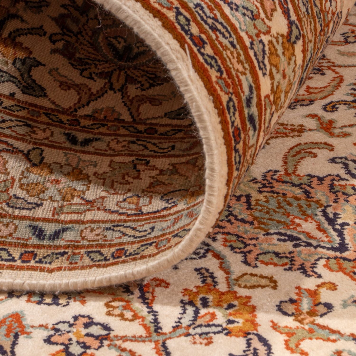 Tappeto corsia Tappeto di seta - Seta del Kashmir - 325 x 76 cm - beige chiaro