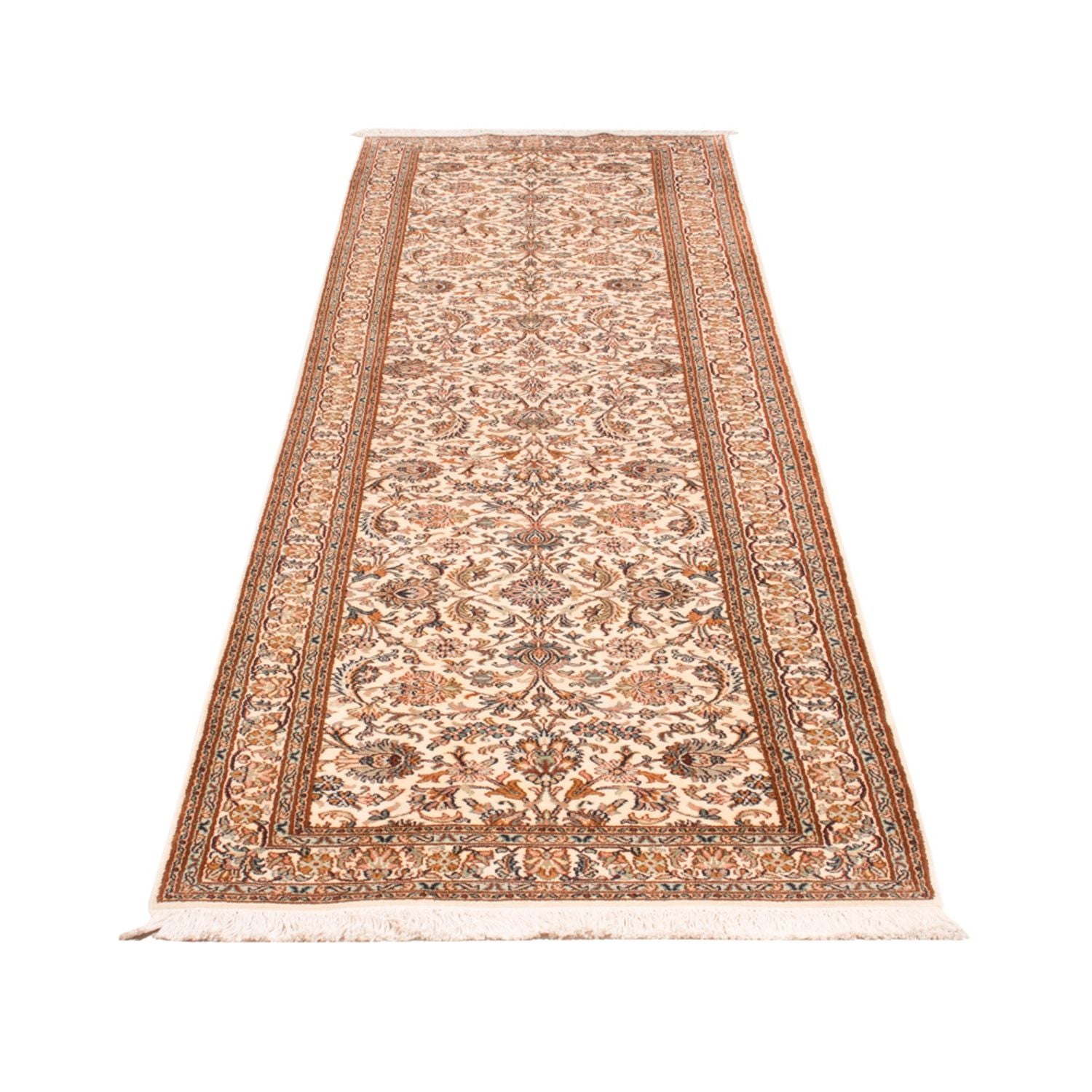 Tappeto corsia Tappeto di seta - Seta del Kashmir - 325 x 76 cm - beige chiaro