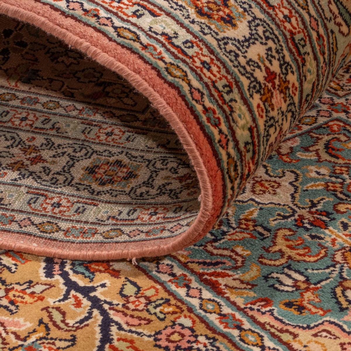 Tappeto corsia Tappeto di seta - Seta del Kashmir - 280 x 80 cm - beige scuro