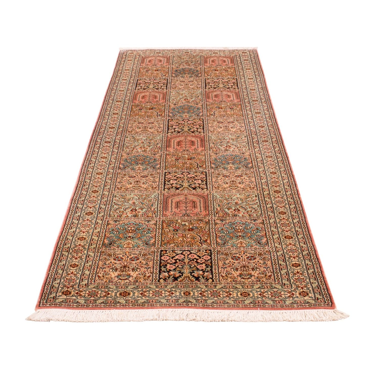 Tappeto corsia Tappeto di seta - Seta del Kashmir - 280 x 80 cm - beige scuro