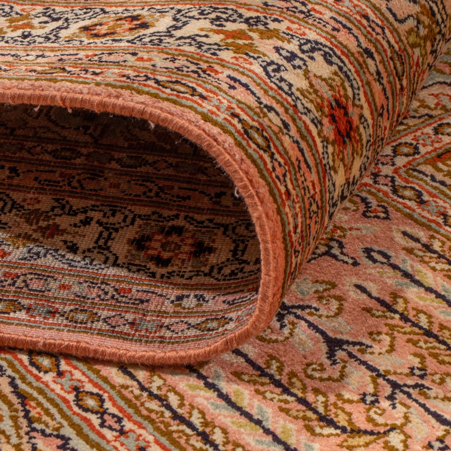 Tappeto corsia Tappeto di seta - Seta del Kashmir - 282 x 79 cm - beige scuro