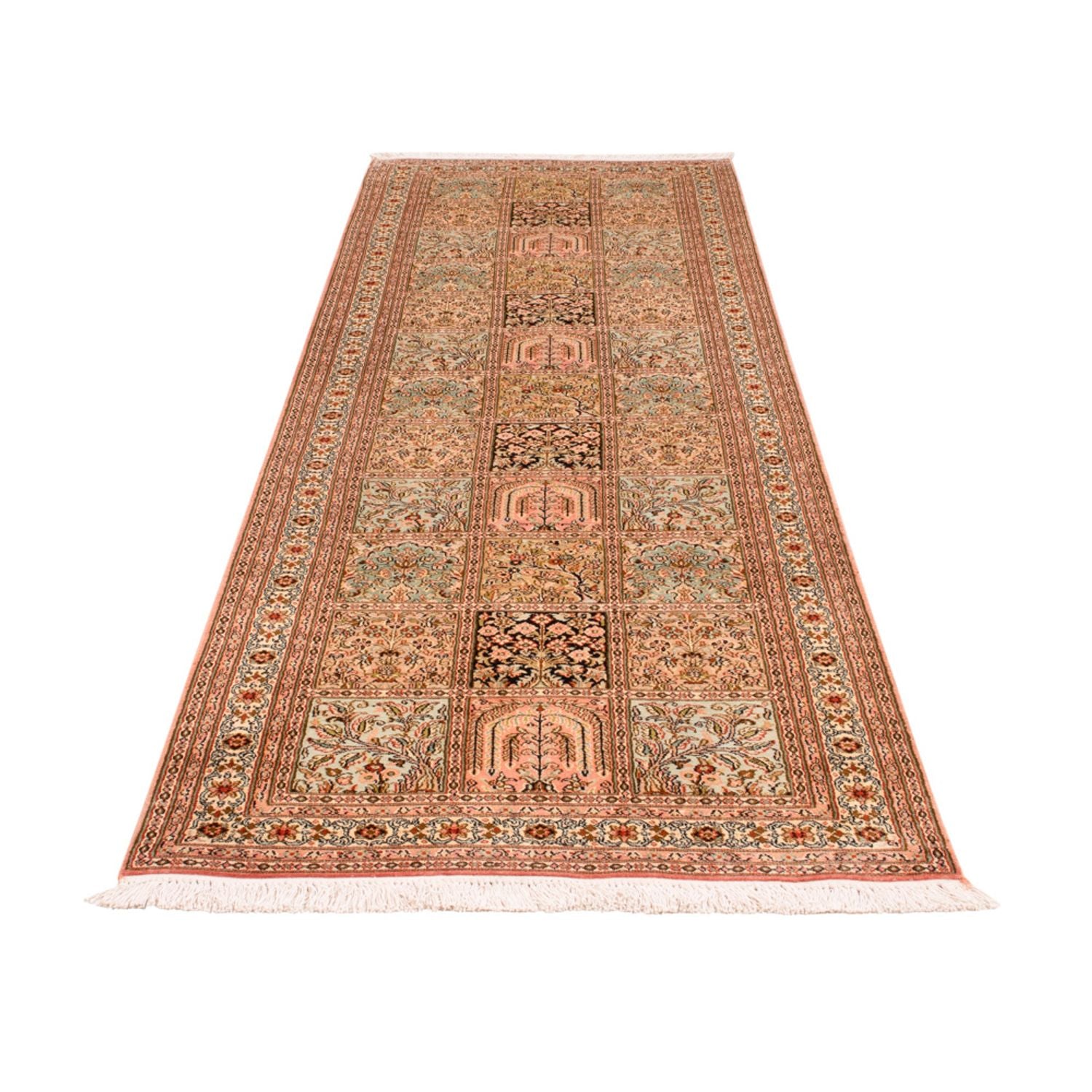 Tappeto corsia Tappeto di seta - Seta del Kashmir - 282 x 79 cm - beige scuro