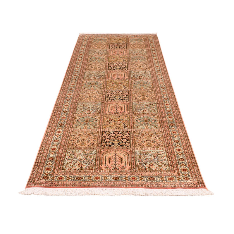 Tappeto corsia Tappeto di seta - Seta del Kashmir - 282 x 79 cm - beige scuro