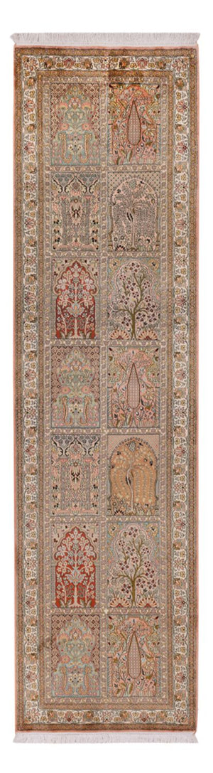 Tappeto corsia Tappeto di seta - Seta del Kashmir - 287 x 79 cm - beige scuro