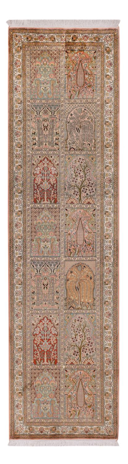 Tappeto corsia Tappeto di seta - Seta del Kashmir - 287 x 79 cm - beige scuro