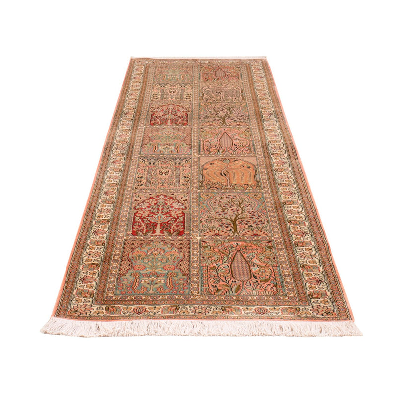 Tappeto corsia Tappeto di seta - Seta del Kashmir - 287 x 79 cm - beige scuro