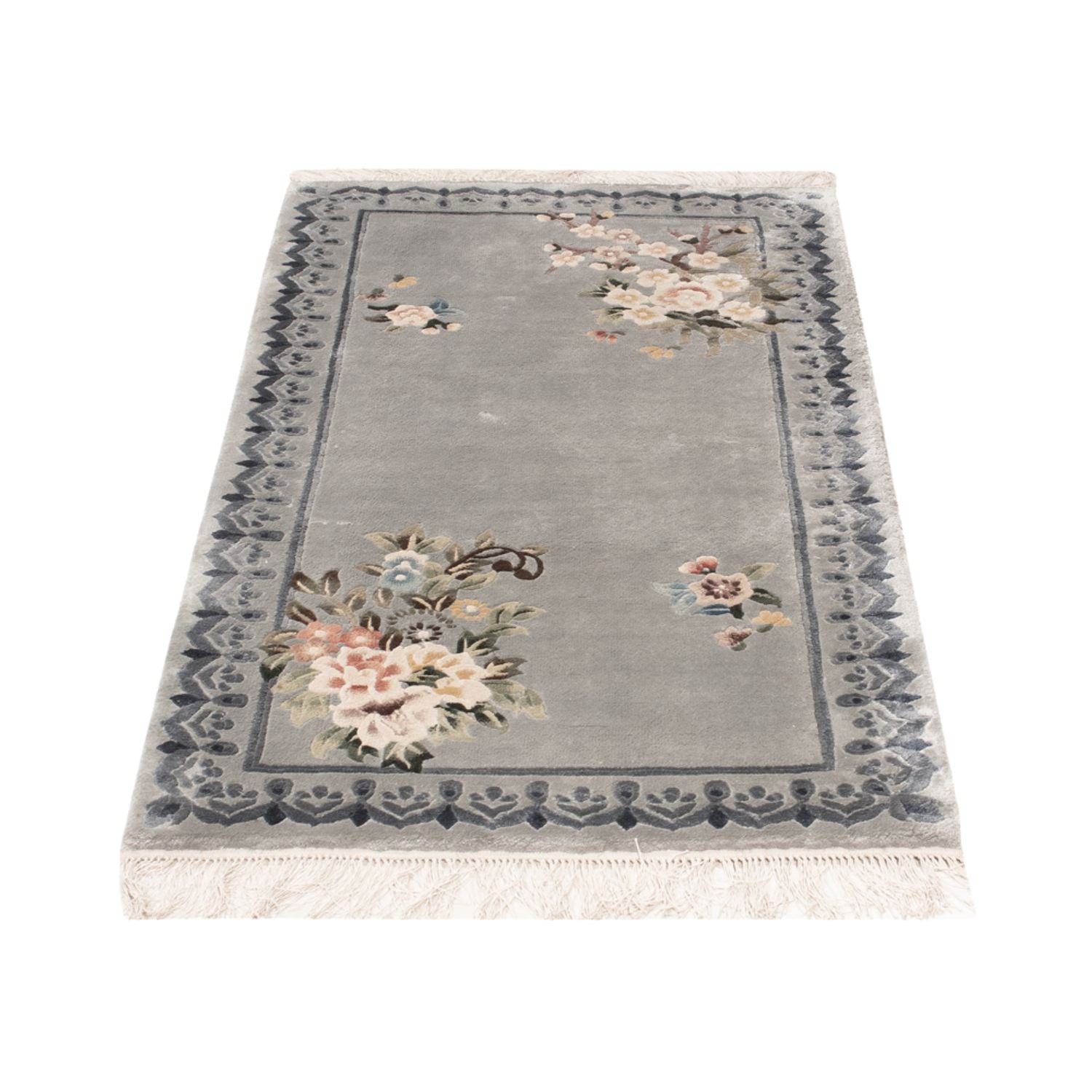 Tappeto di seta - seta cinese - 124 x 60 cm - argento