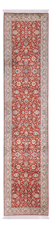 Tappeto corsia Tappeto di seta - Seta del Kashmir - 363 x 79 cm - rosso