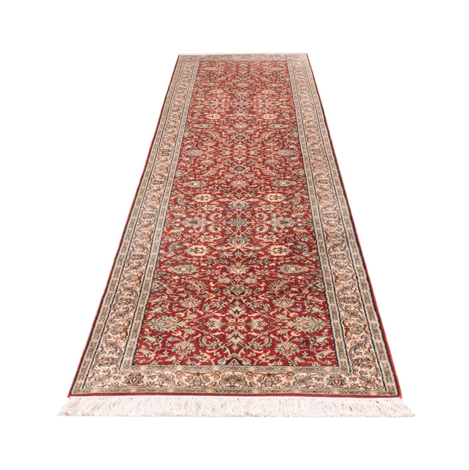 Tappeto corsia Tappeto di seta - Seta del Kashmir - 363 x 79 cm - rosso