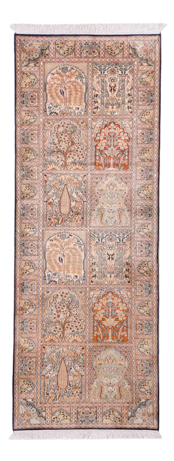 Tappeto corsia Tappeto di seta - Seta del Kashmir - 236 x 80 cm - beige scuro