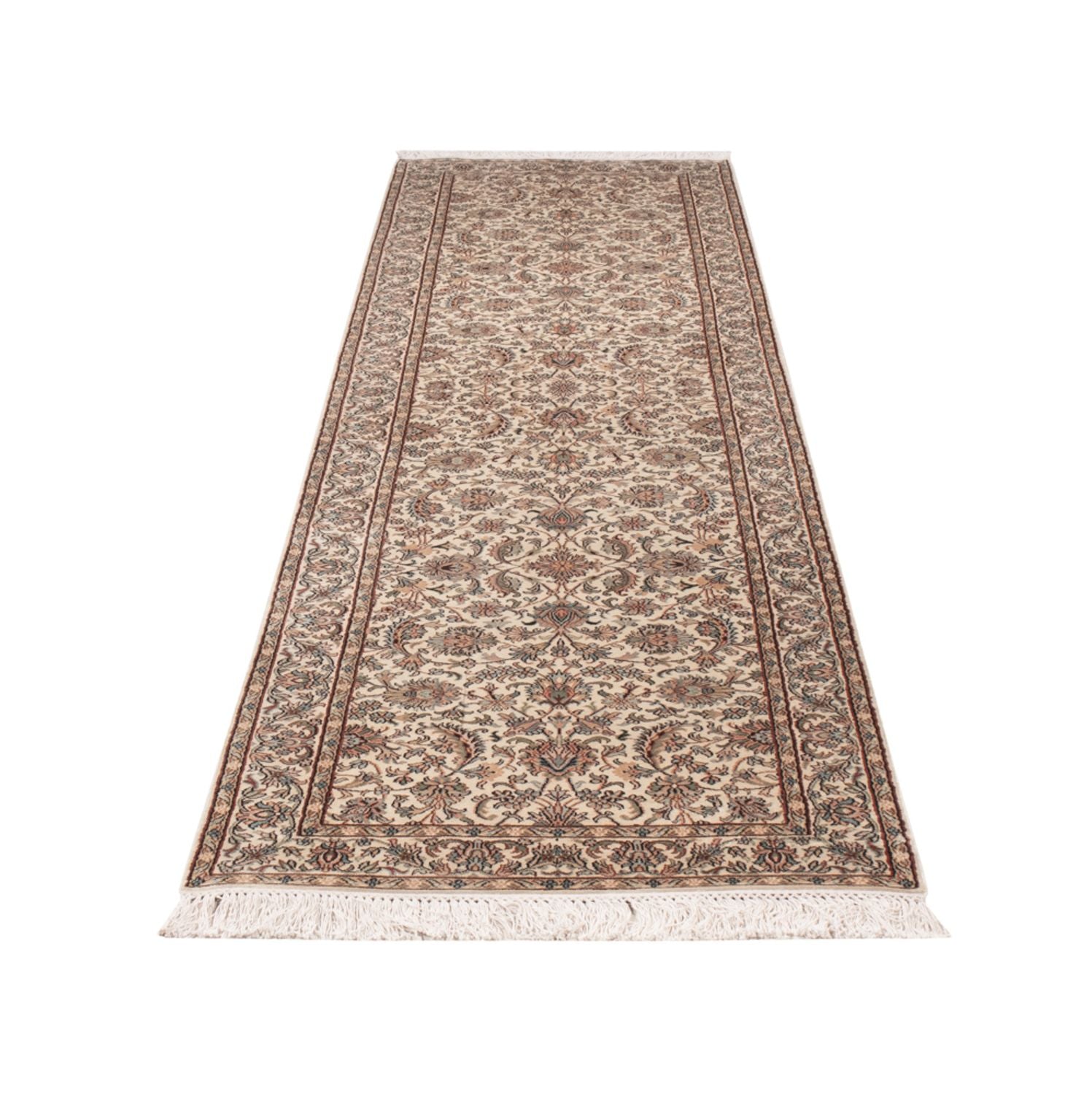 Tappeto corsia Tappeto di seta - Seta del Kashmir - 307 x 77 cm - beige