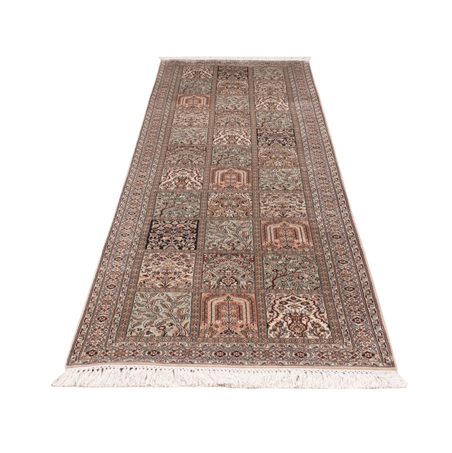 Tappeto corsia Tappeto di seta - Seta del Kashmir - 304 x 79 cm - beige scuro