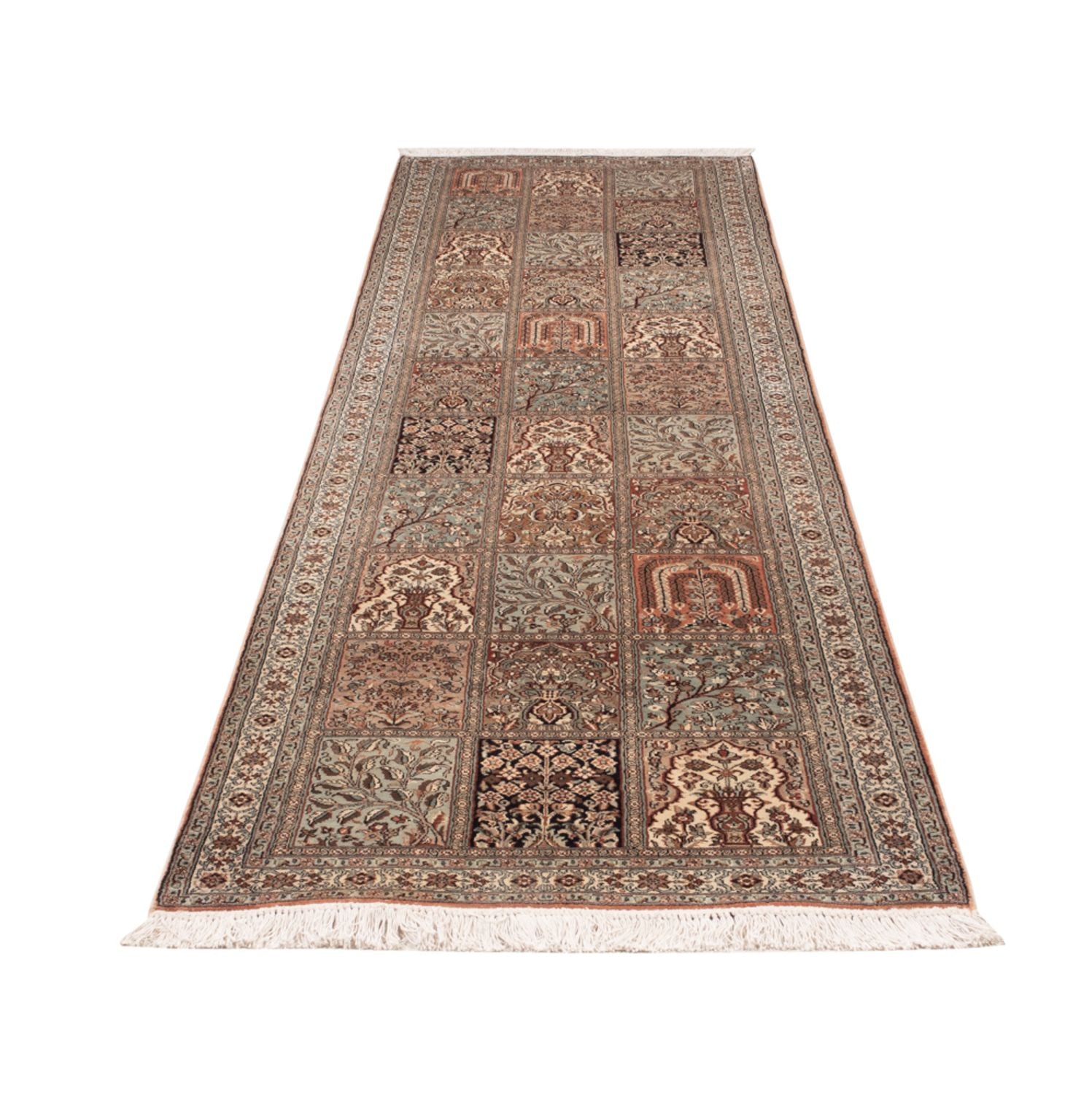 Tappeto corsia Tappeto di seta - Seta del Kashmir - 301 x 77 cm - beige scuro