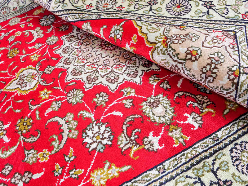 Tappeto di seta - seta cinese - 122 x 78 cm - rosso