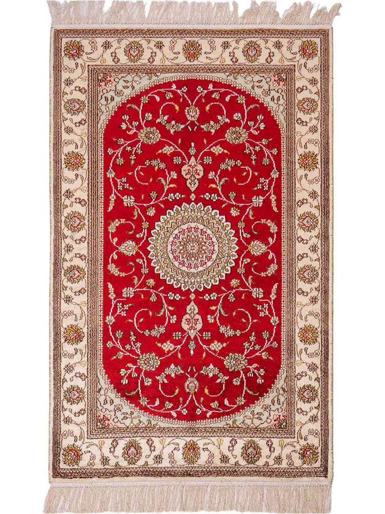 Tappeto di seta - seta cinese - 122 x 76 cm - rosso