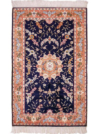 Tappeto di seta - seta cinese - 123 x 78 cm - blu scuro