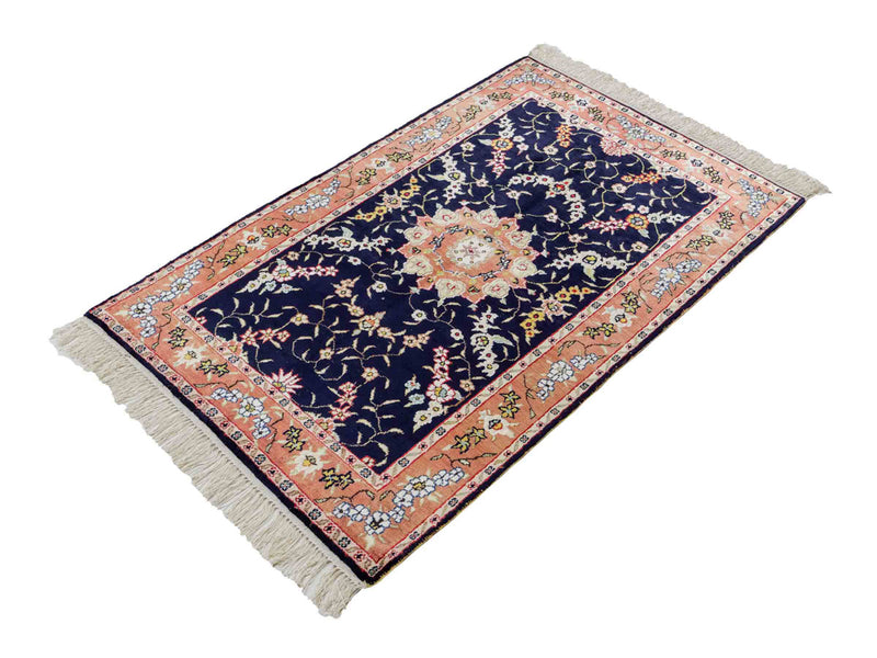 Tappeto di seta - seta cinese - 123 x 78 cm - blu scuro