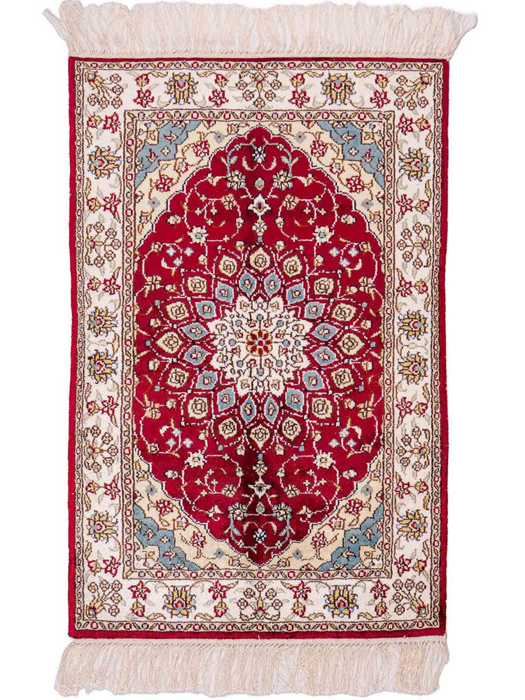 Tappeto di seta - seta cinese - 87 x 56 cm - rosso