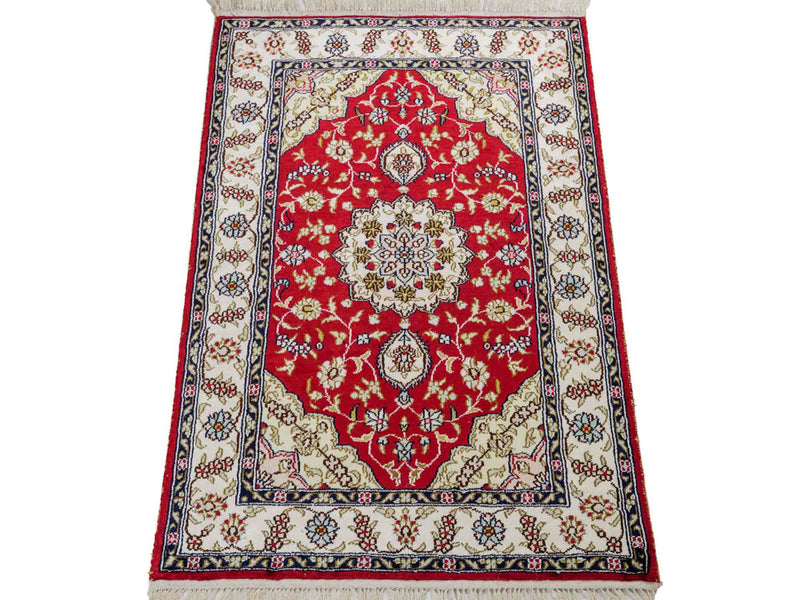 Tappeto di seta - seta cinese - 92 x 60 cm - rosso