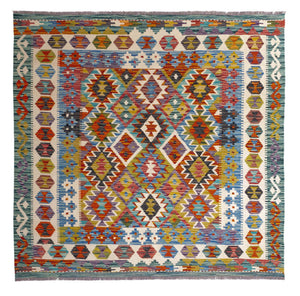 Tappeto Kelim - Splash quadrato  - 154 x 154 cm - multicolore