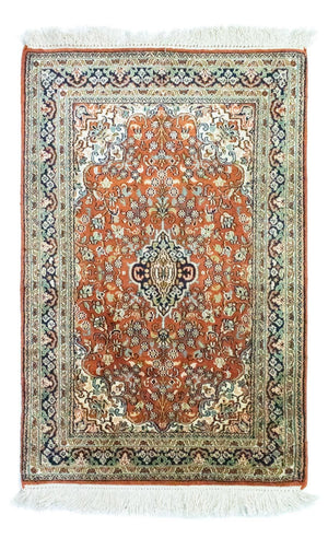 Tappeto di seta - Seta del Kashmir - 94 x 63 cm - ruggine