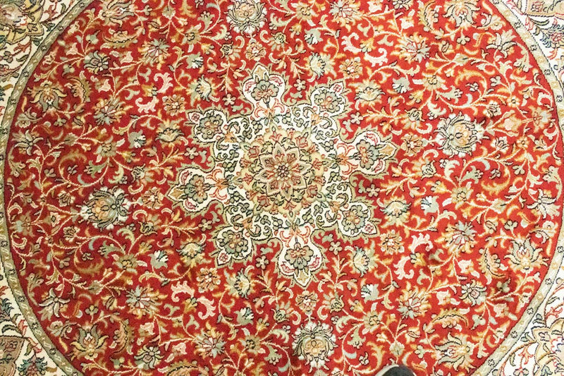Tappeto di seta - Seta del Kashmir quadrato  - 158 x 150 cm - rosso