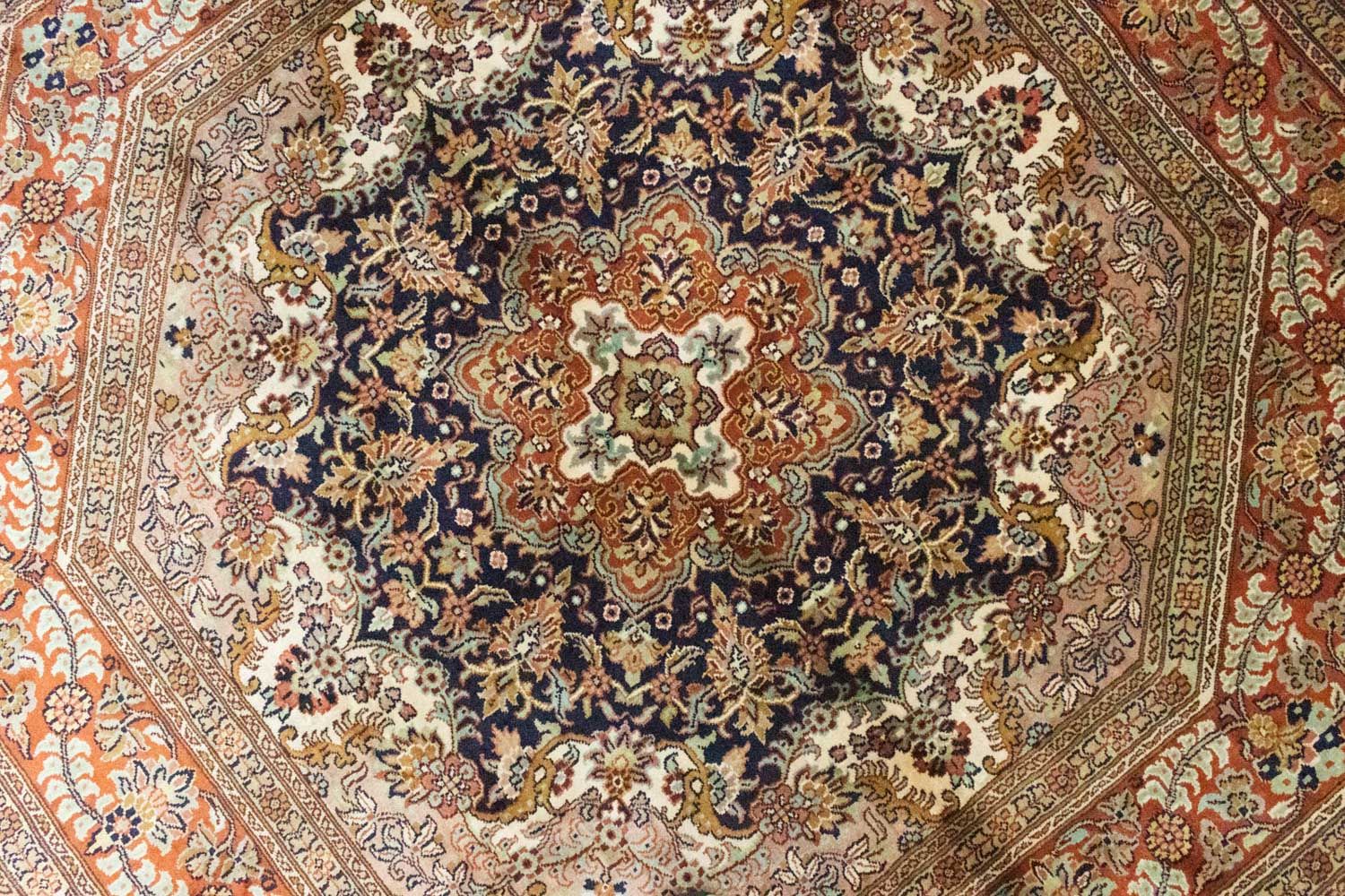 Tappeto di seta - Seta del Kashmir forma speciale  - 127 x 125 cm - blu
