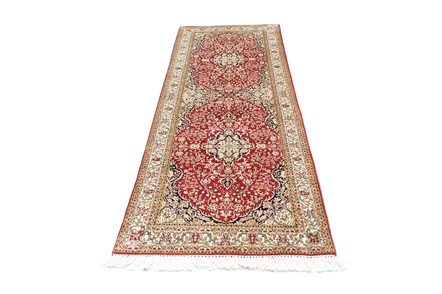 Tappeto corsia Tappeto di seta - Seta del Kashmir - 237 x 80 cm - rosso