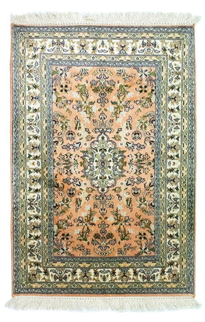Tappeto di seta - Seta del Kashmir - 93 x 64 cm - salmone