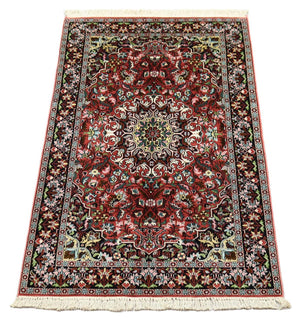 Tappeto di seta - Seta del Kashmir - 152 x 91 cm - rosso scuro
