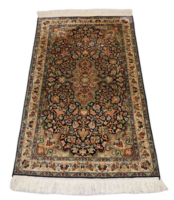 Tappeto di seta - Seta del Kashmir - 124 x 77 cm - blu scuro
