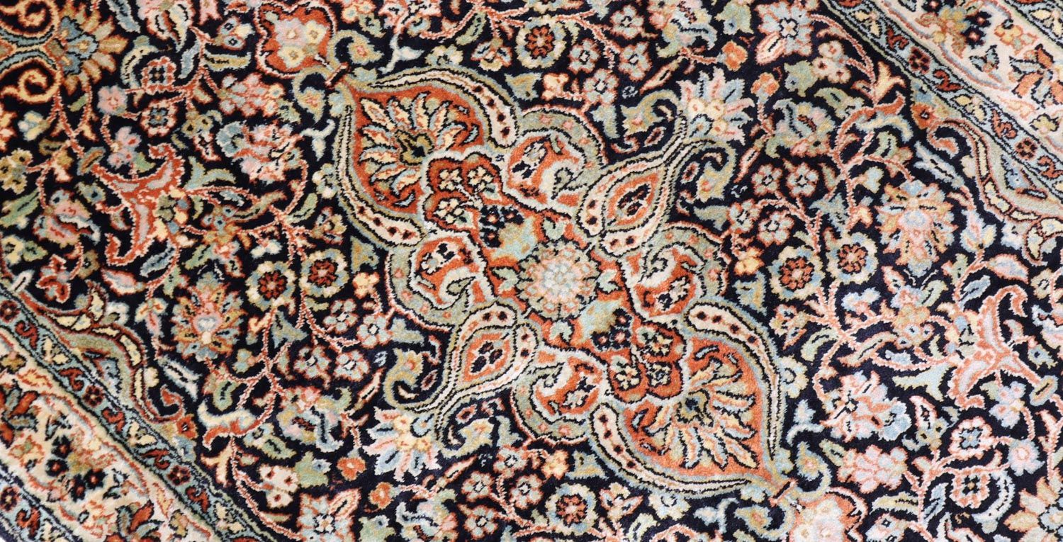 Tappeto di seta - Seta del Kashmir - 124 x 77 cm - blu scuro