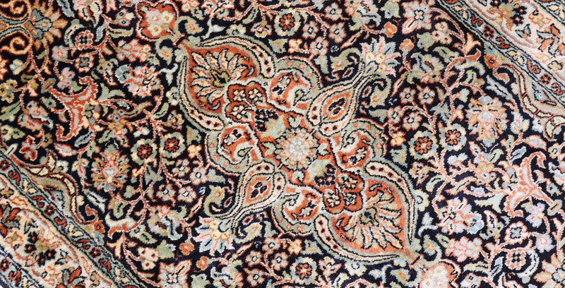 Tappeto di seta - Seta del Kashmir - 124 x 77 cm - blu scuro