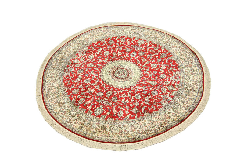 Tappeto di seta - Seta del Kashmir rotondo  - 183 x 183 cm - rosso