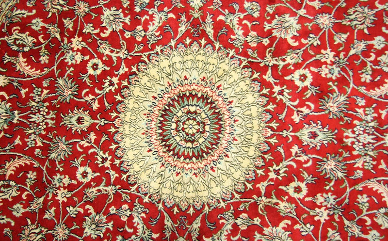 Tappeto di seta - Seta del Kashmir rotondo  - 183 x 183 cm - rosso