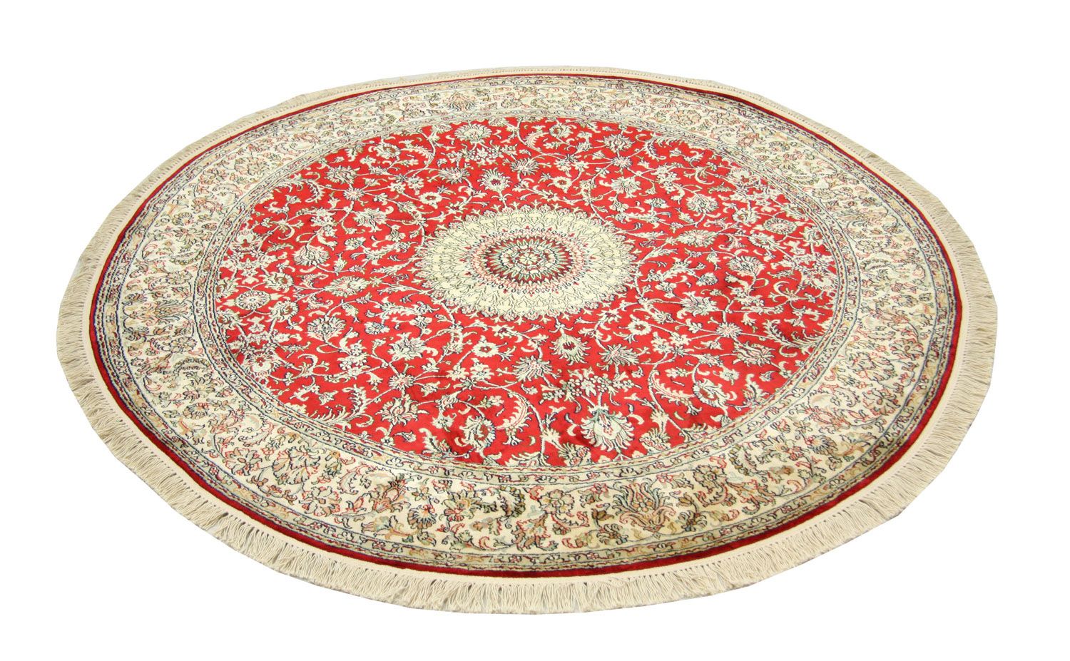 Tappeto di seta - Seta del Kashmir rotondo  - 183 x 183 cm - rosso