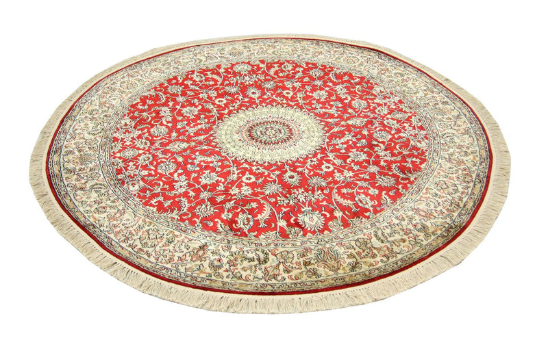 Tappeto di seta - Seta del Kashmir rotondo  - 183 x 183 cm - rosso