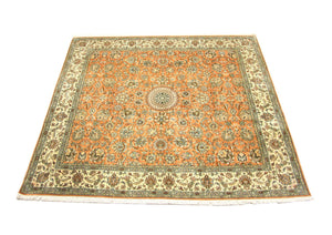 Tappeto di seta - Seta del Kashmir quadrato  - 216 x 211 cm - arancione